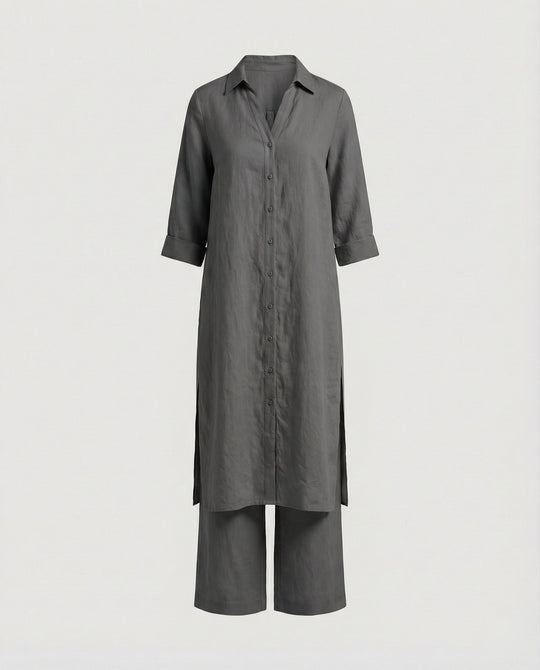 Leinen Maxikleid Mit Knopfleiste Damen