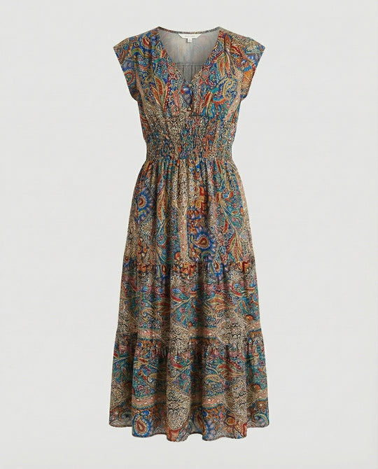 Boho Maxikleid Sommer mit Smok Taille
