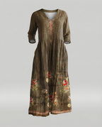 Damen Boho Maxikleid Sommer Leinenoptik
