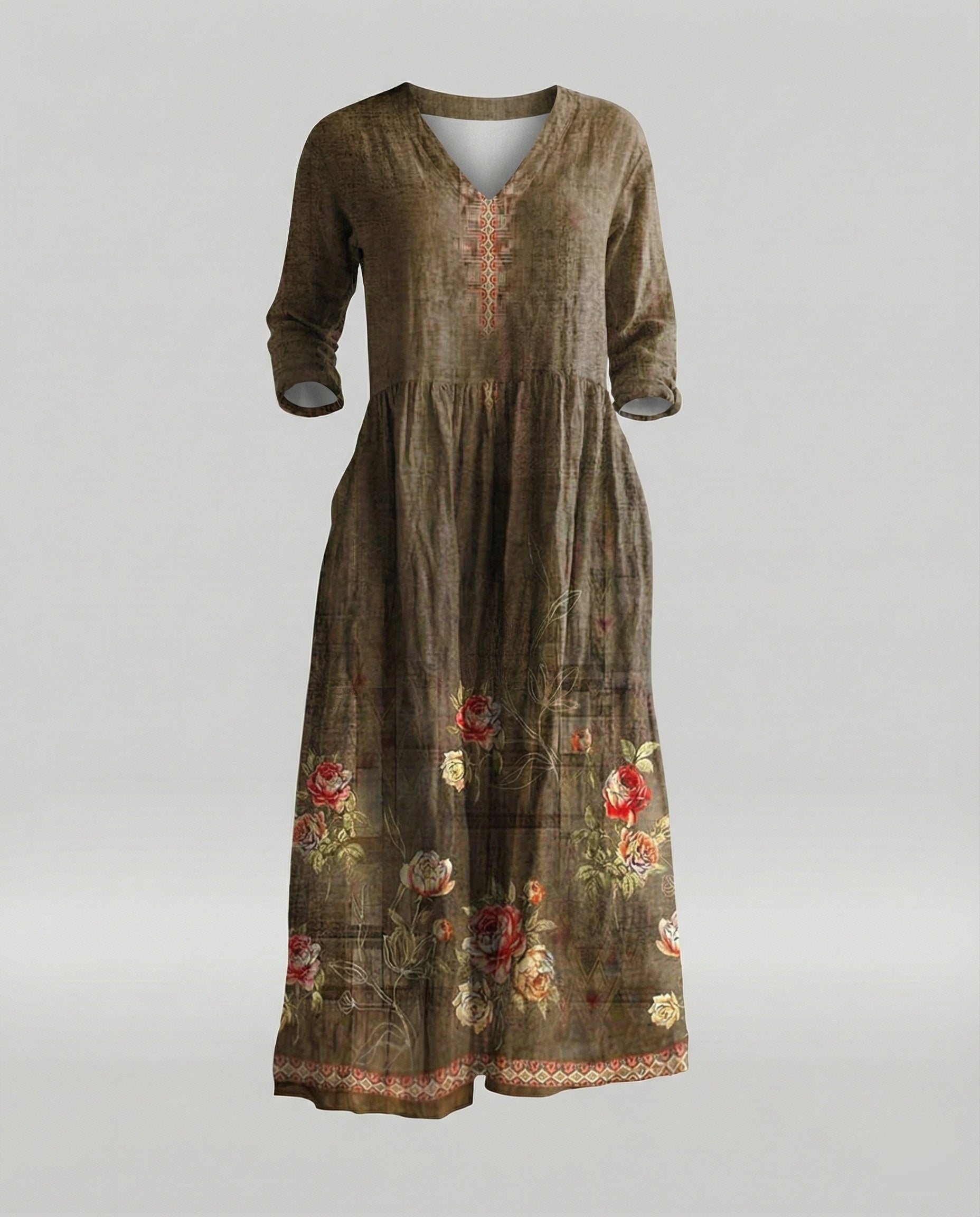 Damen Boho Maxikleid Sommer Leinenoptik