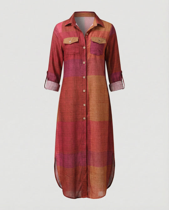 Freizeitkleid Damen Hemdblusenkleid Schlitz