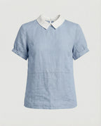 Damen Bluse Leinen Peter Pan Kragen