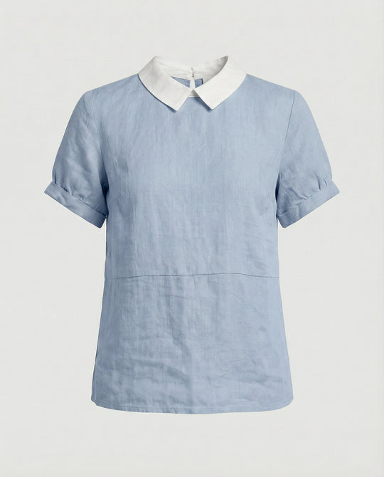 Damen Bluse Leinen Peter Pan Kragen