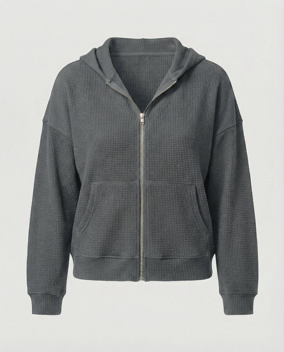 Damen lässige Waffle-Hoodie Jacke mit Reißverschluss R&B