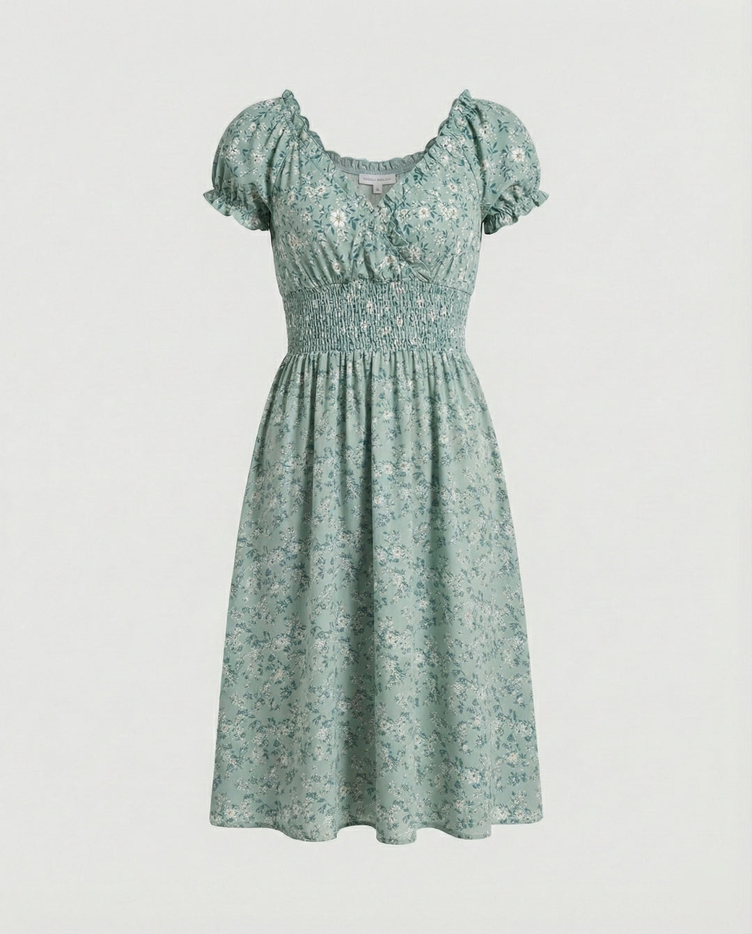 Damen Midikleid gesmokt mit Puffärmeln