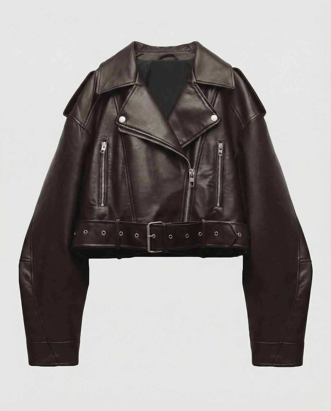 Damen Lederjacke Schwarz mit Gürtel