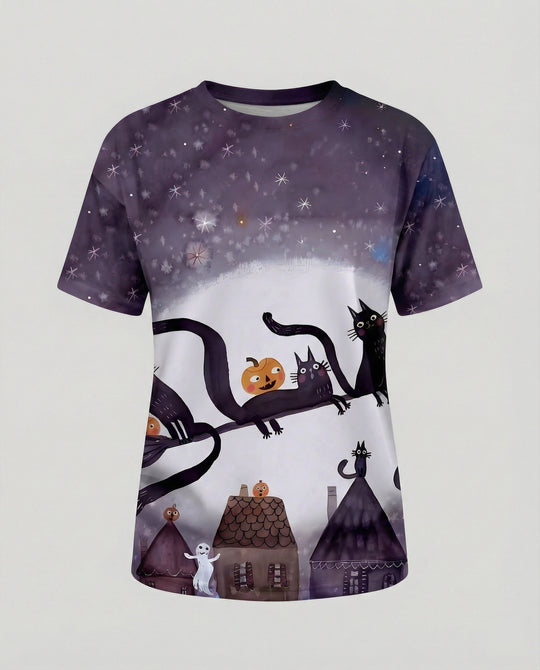Kurzarmshirt Totenkopf Print Damen