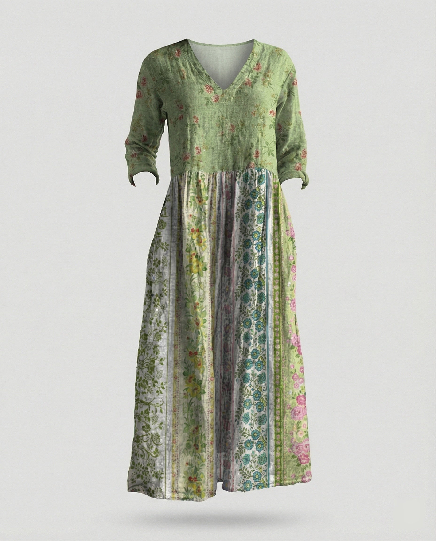 Damen Boho Maxikleid Sommer Leinenoptik