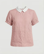 Damen Bluse Leinen Peter Pan Kragen