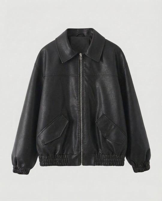 Damen Metallic Kunstlederjacke