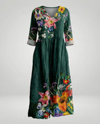 Damen Maxikleid Sommer Leinenoptik V-Ausschnitt