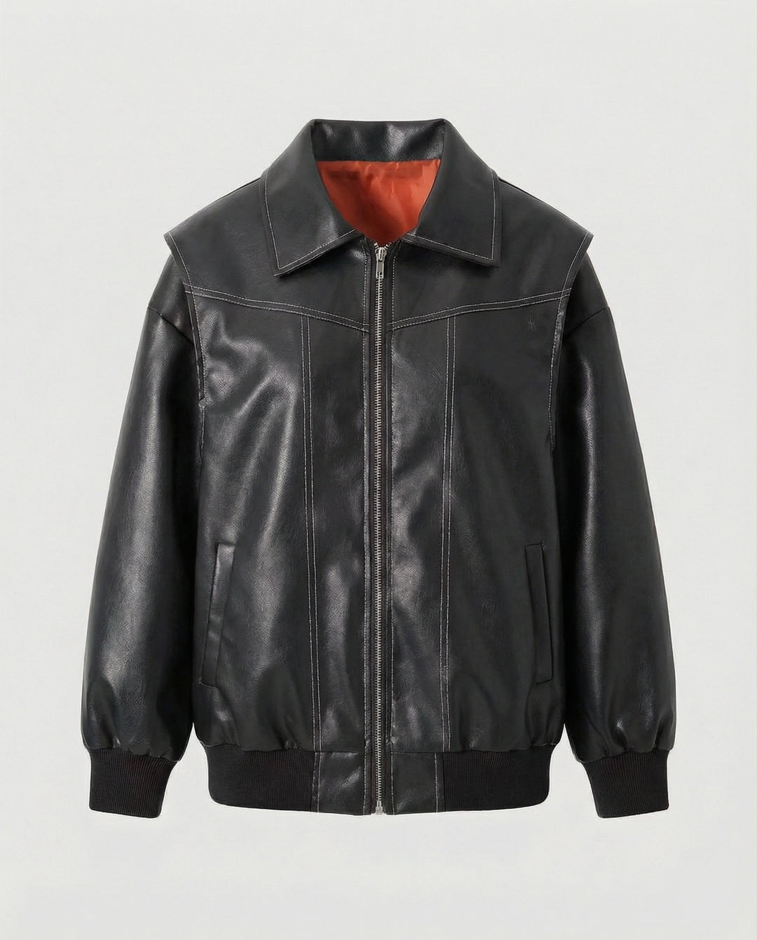 Damen elegante Kunstlederjacke mit hohem Kragen