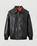 Damen elegante Kunstlederjacke mit hohem Kragen