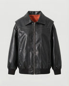 Damen elegante Kunstlederjacke mit hohem Kragen