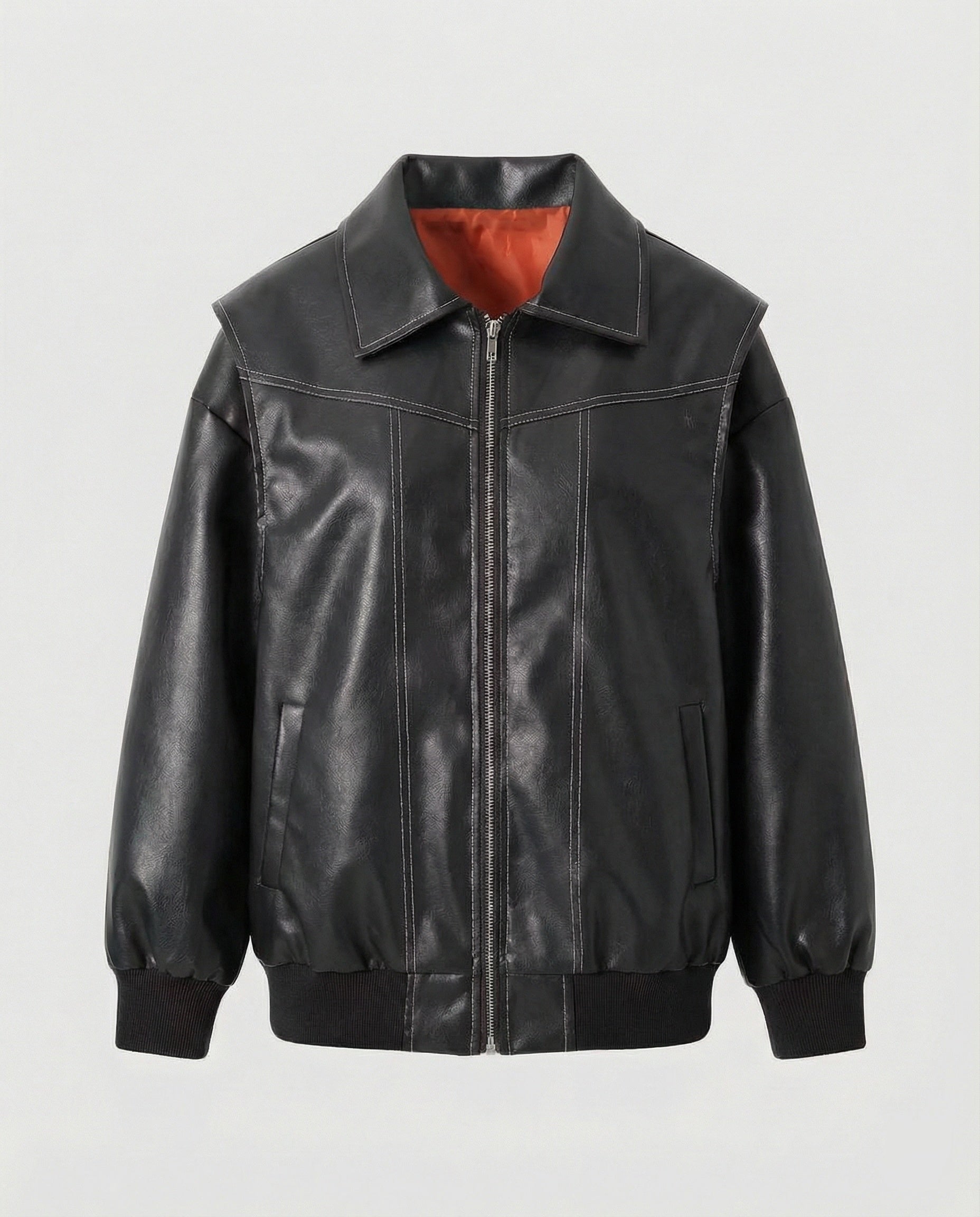 Damen elegante Kunstlederjacke mit hohem Kragen
