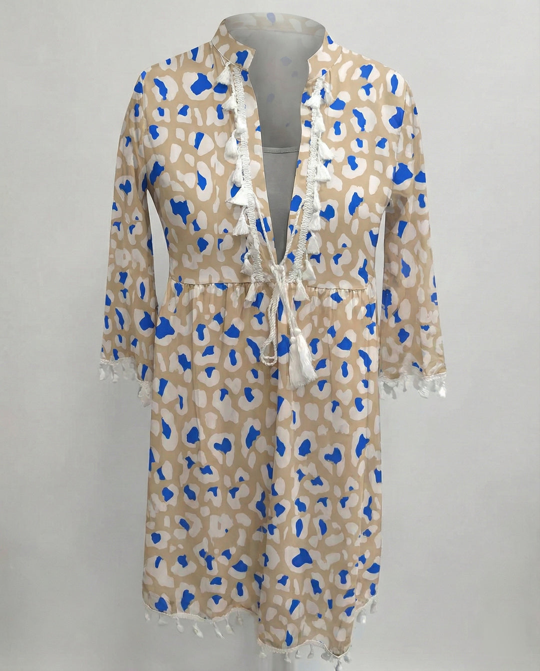 Damen Strandkleid mit hohem Kragen und romantischem Blumenmuster R&B