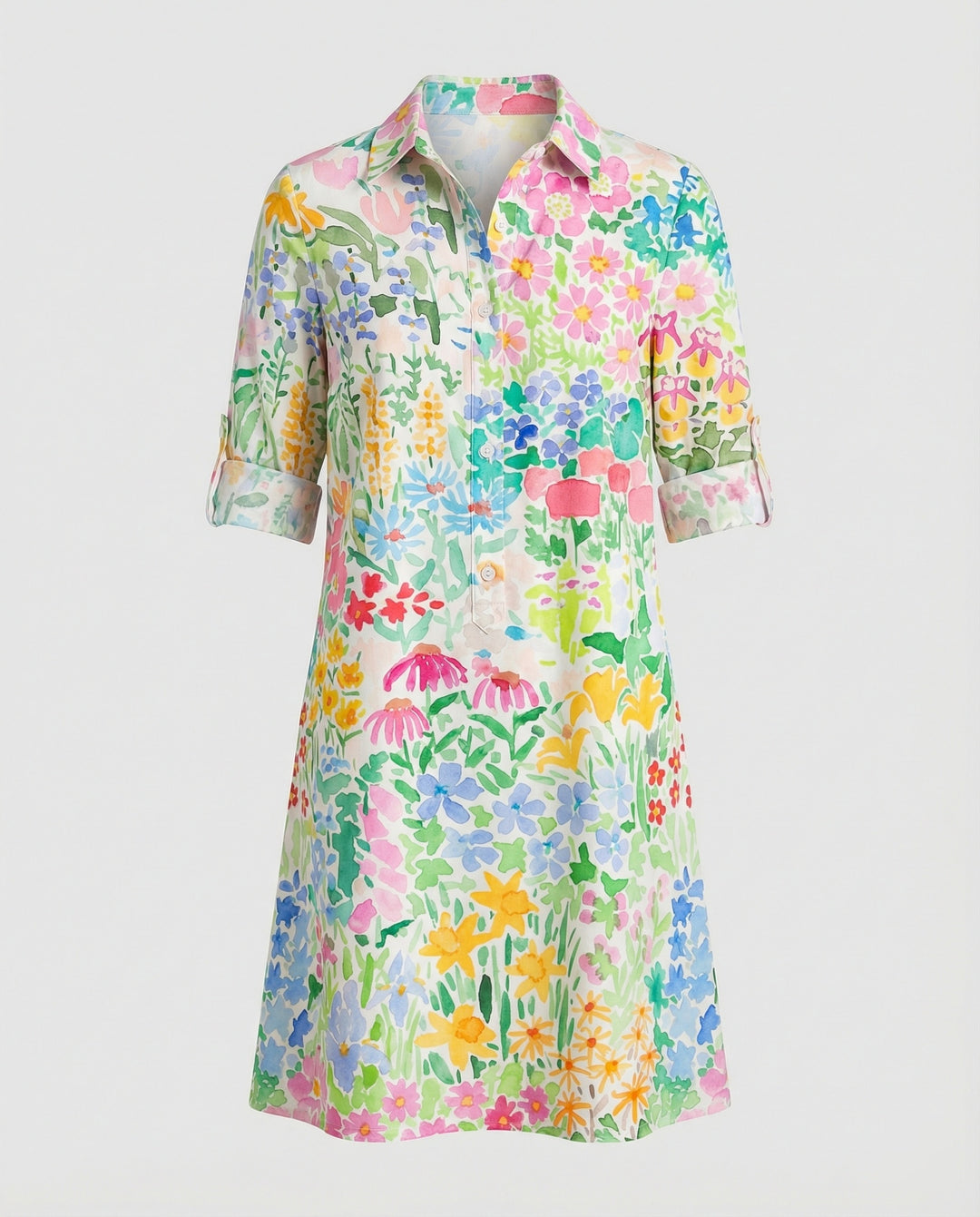 Damen Hemdblusenkleid Baumwolle Freizeit