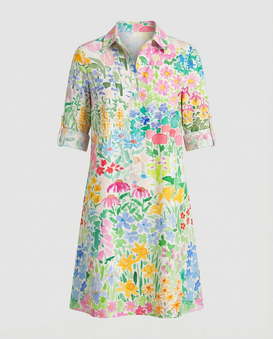 Damen Hemdblusenkleid Baumwolle Freizeit