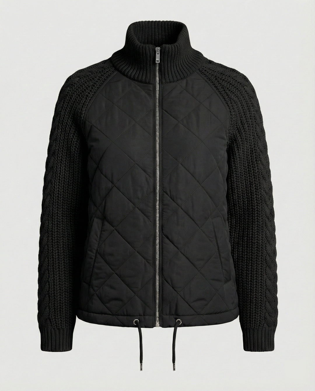 Steppjacke Damen mit Strickmuster und hohem Kragen