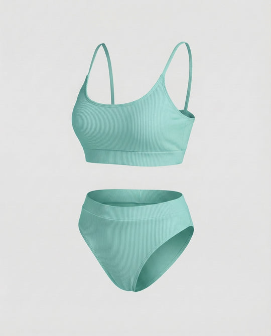 Damen Ripp-Bikini-Set Spaghettiträger-Bustier