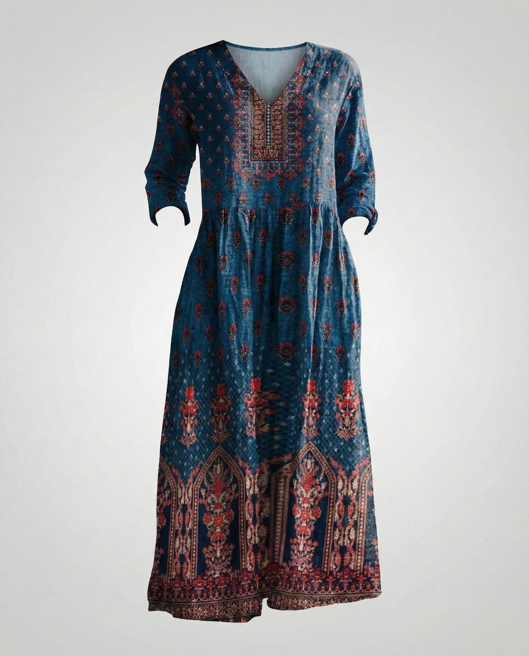 Damen Maxikleid Sommer Leinenoptik V-Ausschnitt