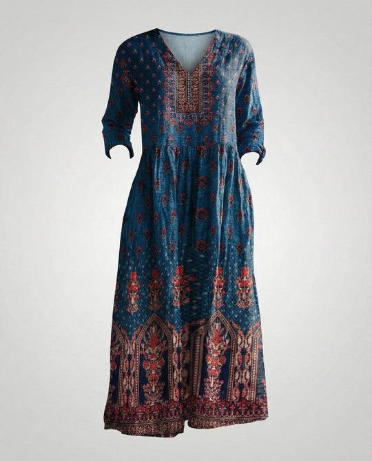 Damen Maxikleid Sommer Leinenoptik V-Ausschnitt