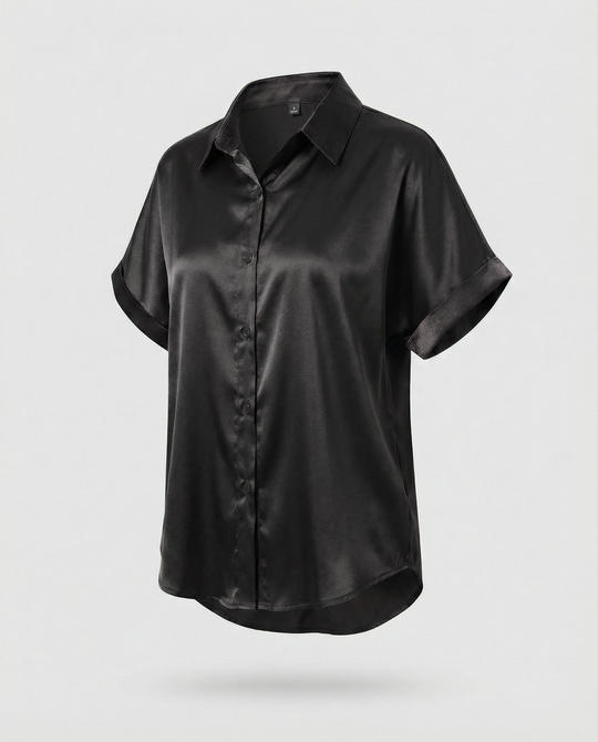 Damen Satin-Bluse mit großem Kragen und überschnittenen Schultern R&B