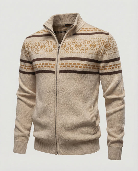 Herren Strickjacke mit modernem Zipper-Design und Muster R&B