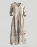 Damen Boho Maxikleid Sommer Leinenoptik