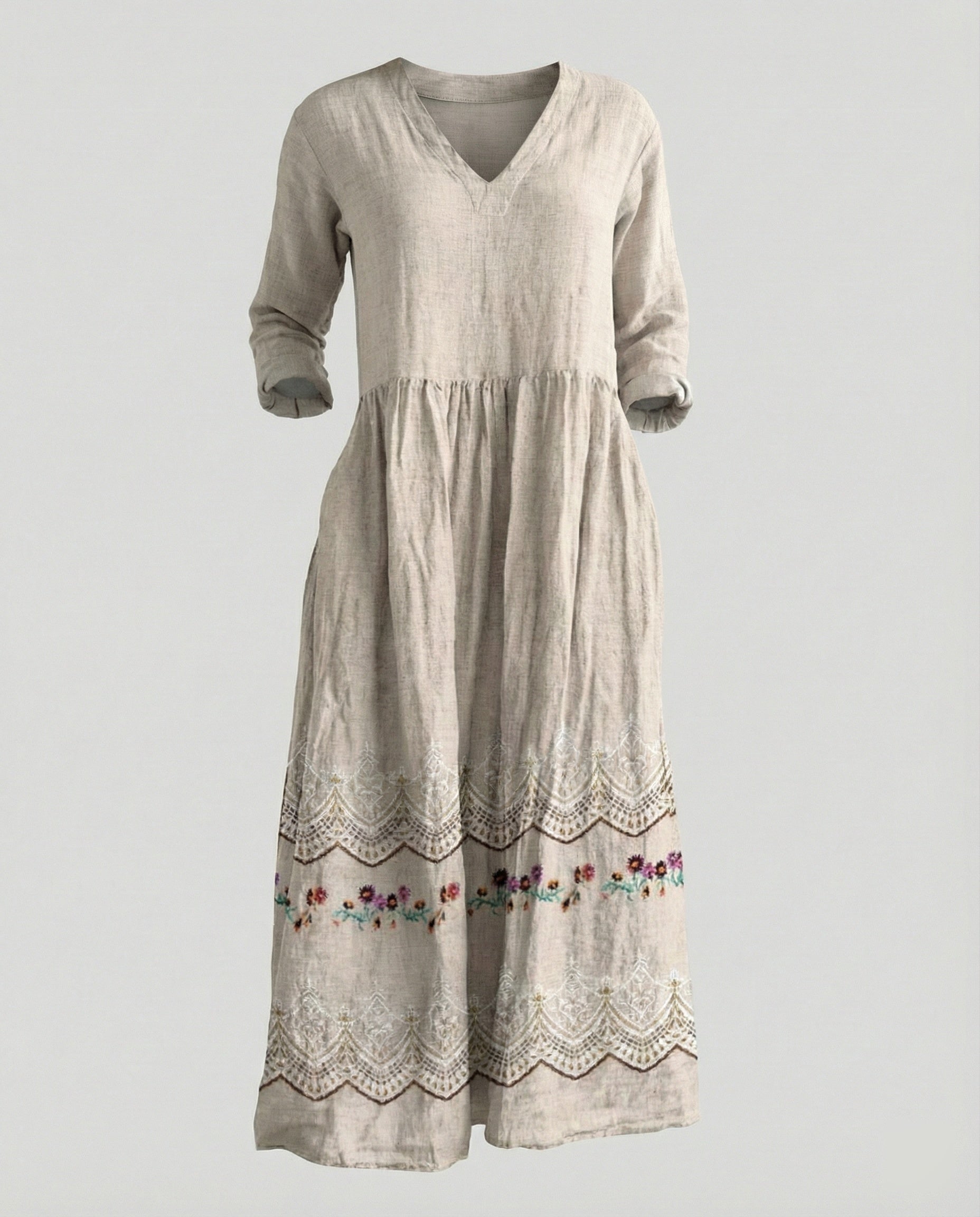 Damen Boho Maxikleid Sommer Leinenoptik