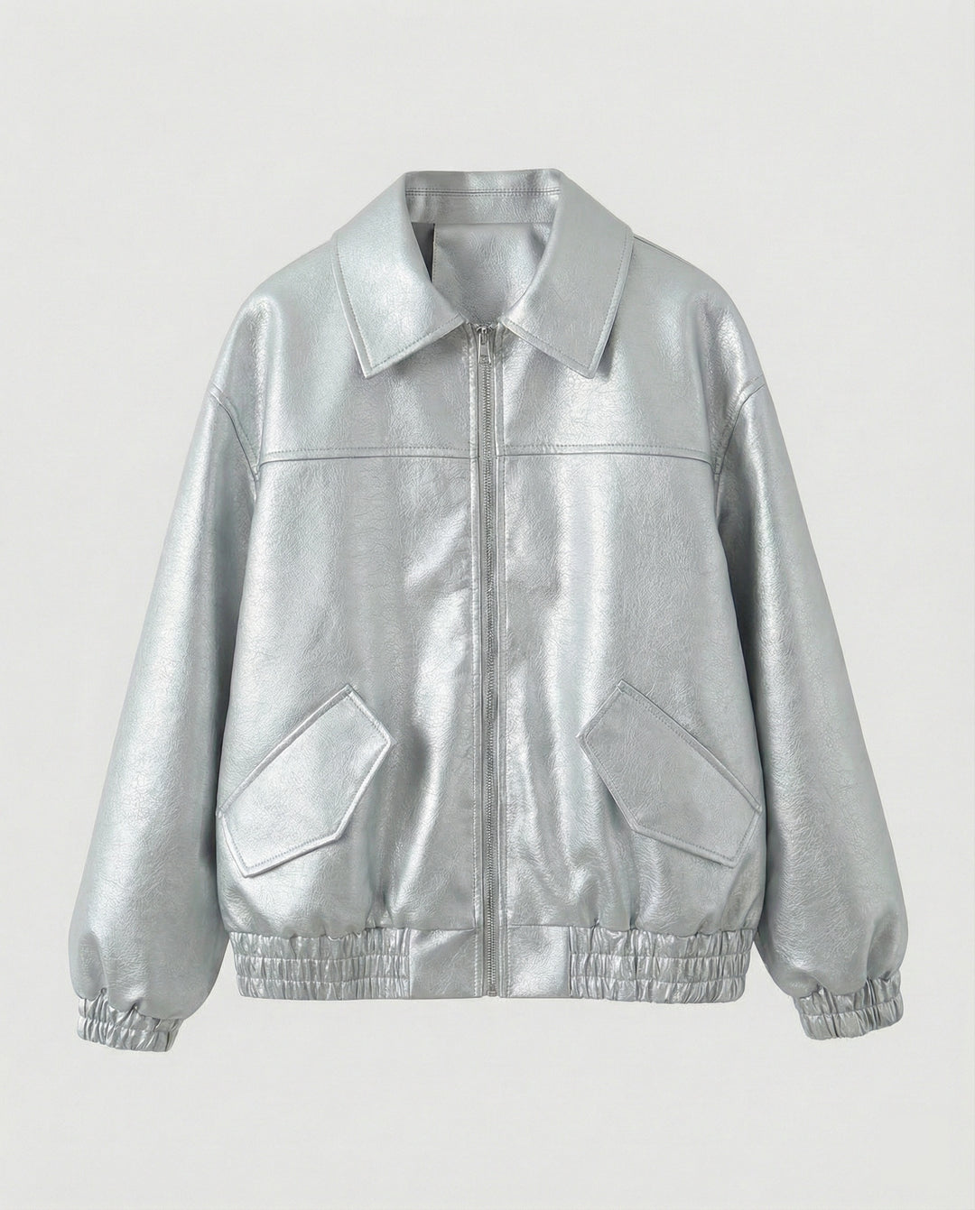 Damen Metallic Kunstlederjacke