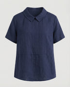 Damen Bluse Leinen Peter Pan Kragen
