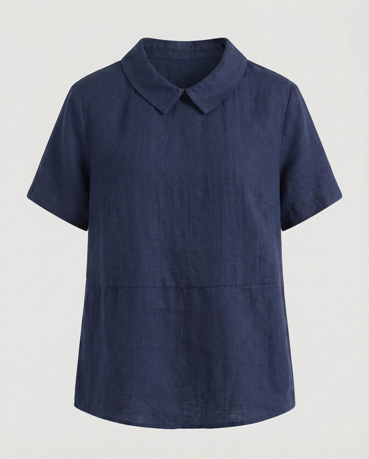 Damen Bluse Leinen Peter Pan Kragen