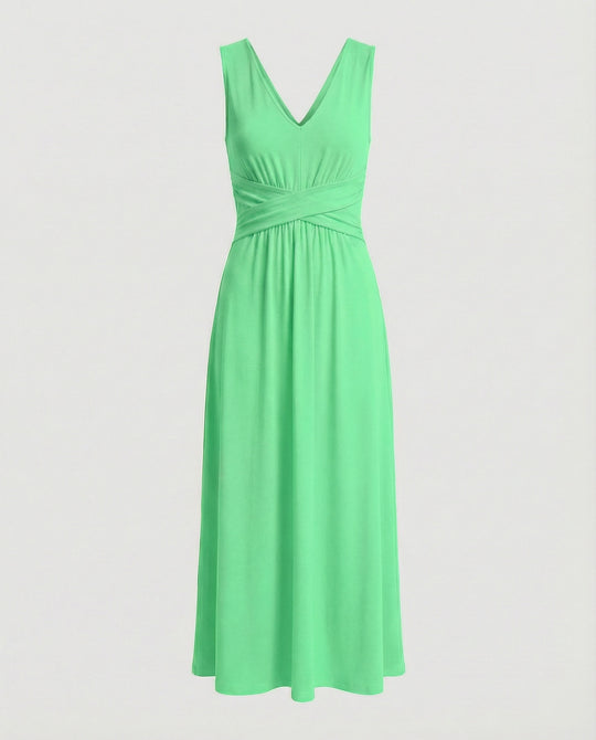 Damen Maxikleid V Ausschnitt ärmellos