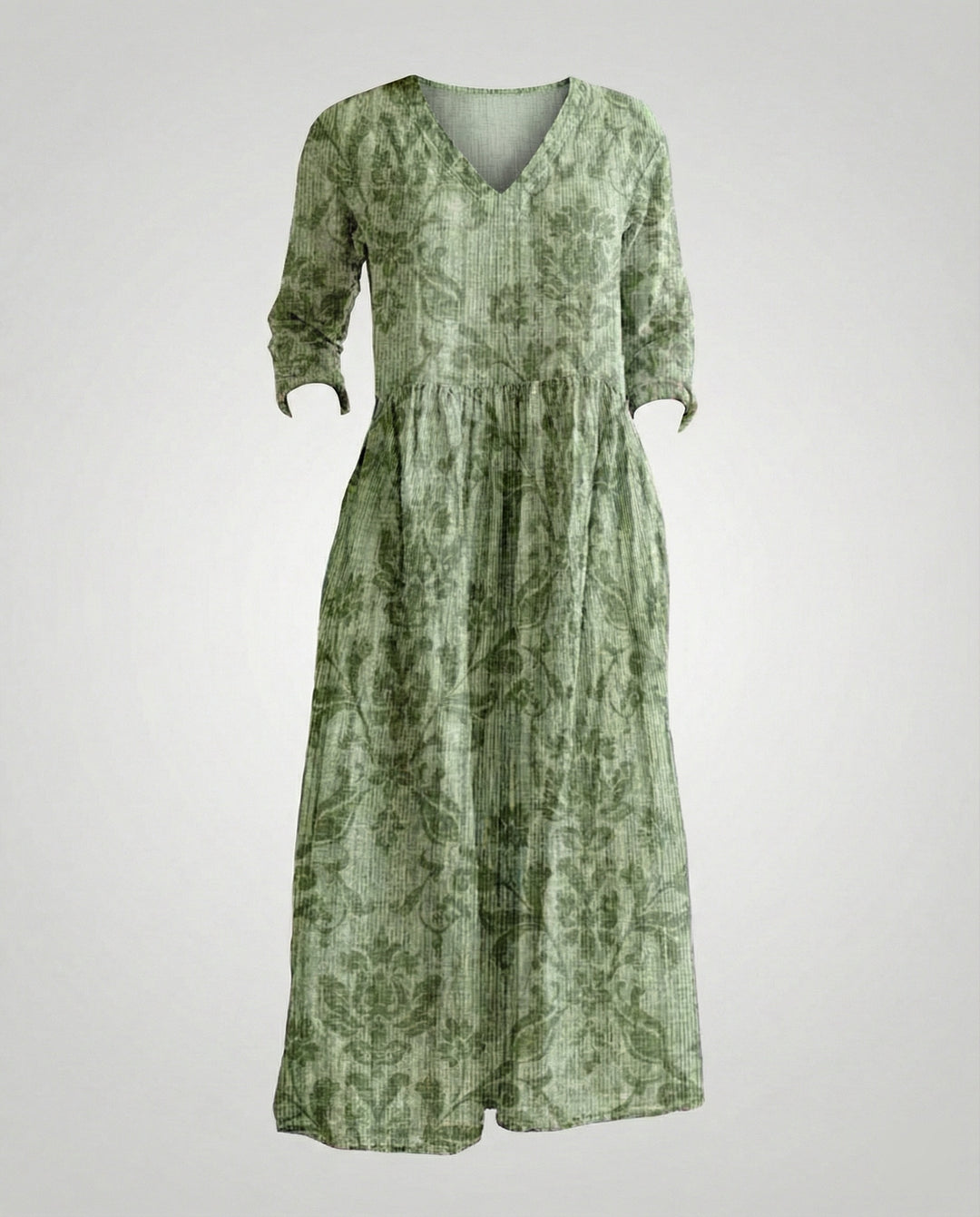 Damen Maxikleid Sommer Leinenoptik V-Ausschnitt