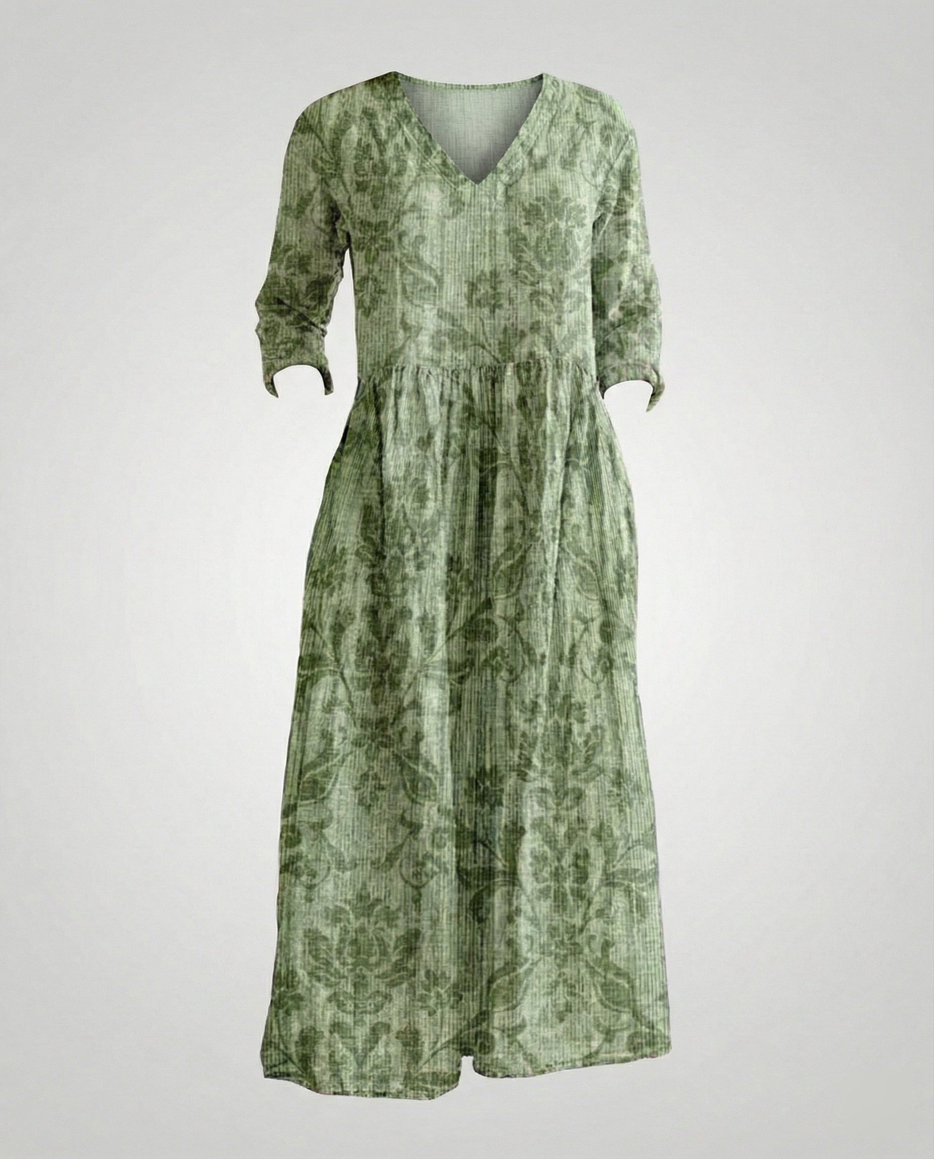 Damen Maxikleid Sommer Leinenoptik V-Ausschnitt