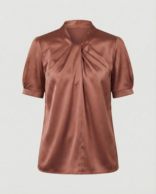Satin Blusentop Damen mit Krawattenkragen