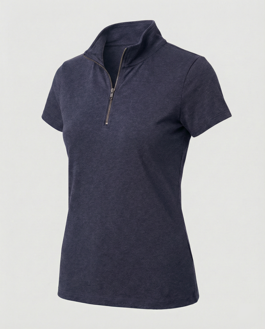 Damen Poloshirt mit kurzem Reißverschluss und figurbetontem Schnitt R&B