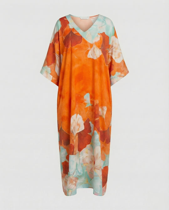 Damen Maxikleid Leinen Kaftan