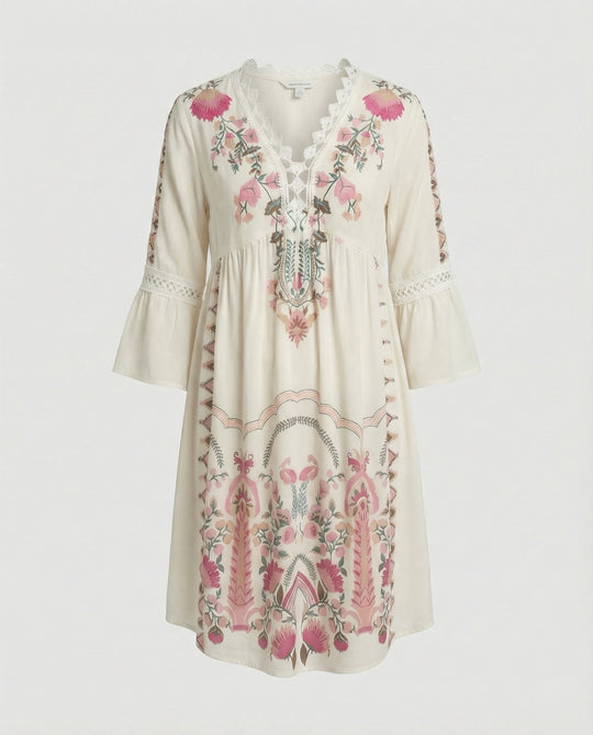 Boho Blumenkleid Damen A-Linie
