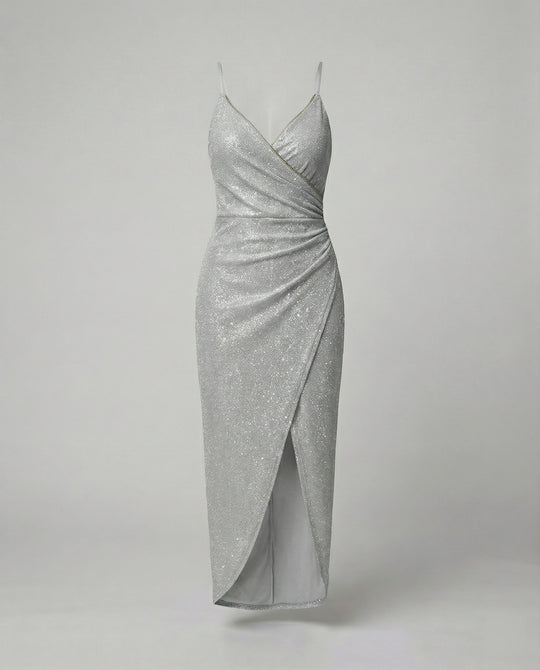 Damen Glamouröses Wickelkleid mit glitzender Oberfläche und hoch geschlitzt R&B