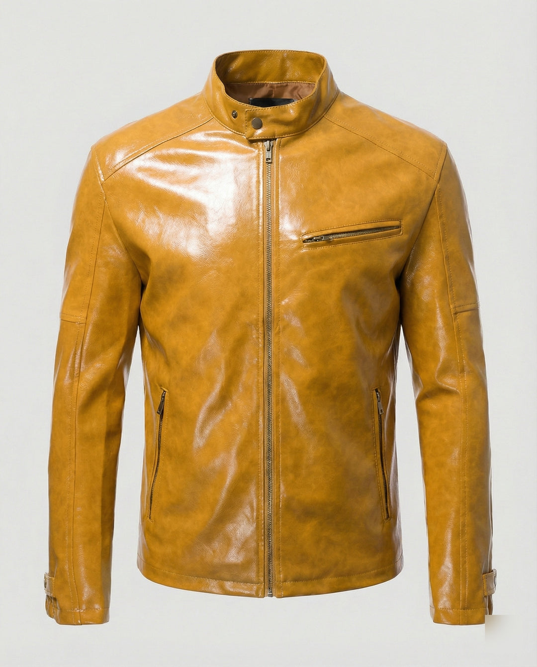 Herren Elegante Lederjacke mit Reißverschlusstaschen