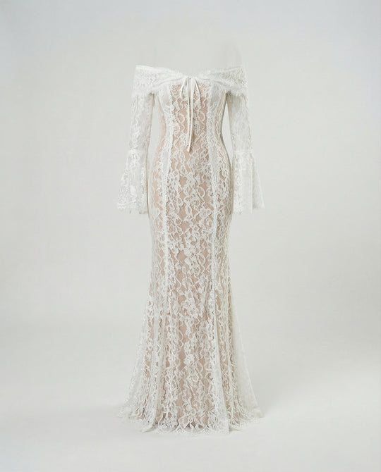Langarm Abendkleid mit Off-Shoulder Spitze