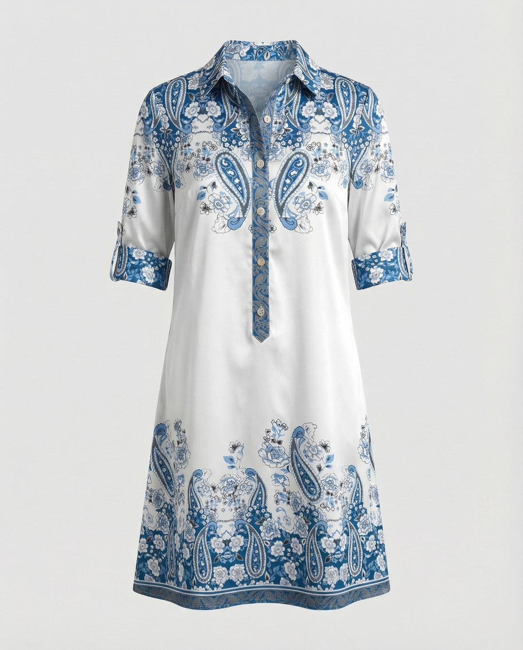 Damen Hemdblusenkleid Baumwolle Freizeit