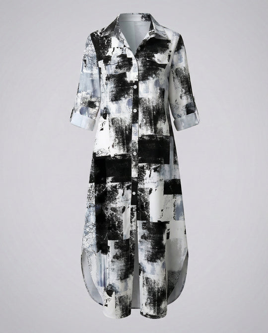 Freizeitkleid Damen Hemdblusenkleid Schlitz