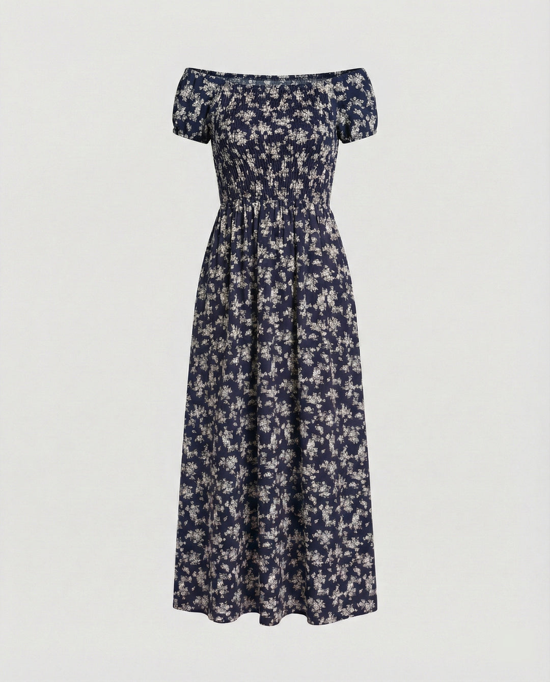 Damen Midikleid Smockbund Sommer
