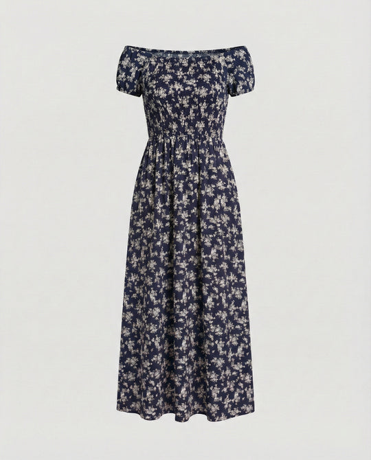 Damen Midikleid Smockbund Sommer