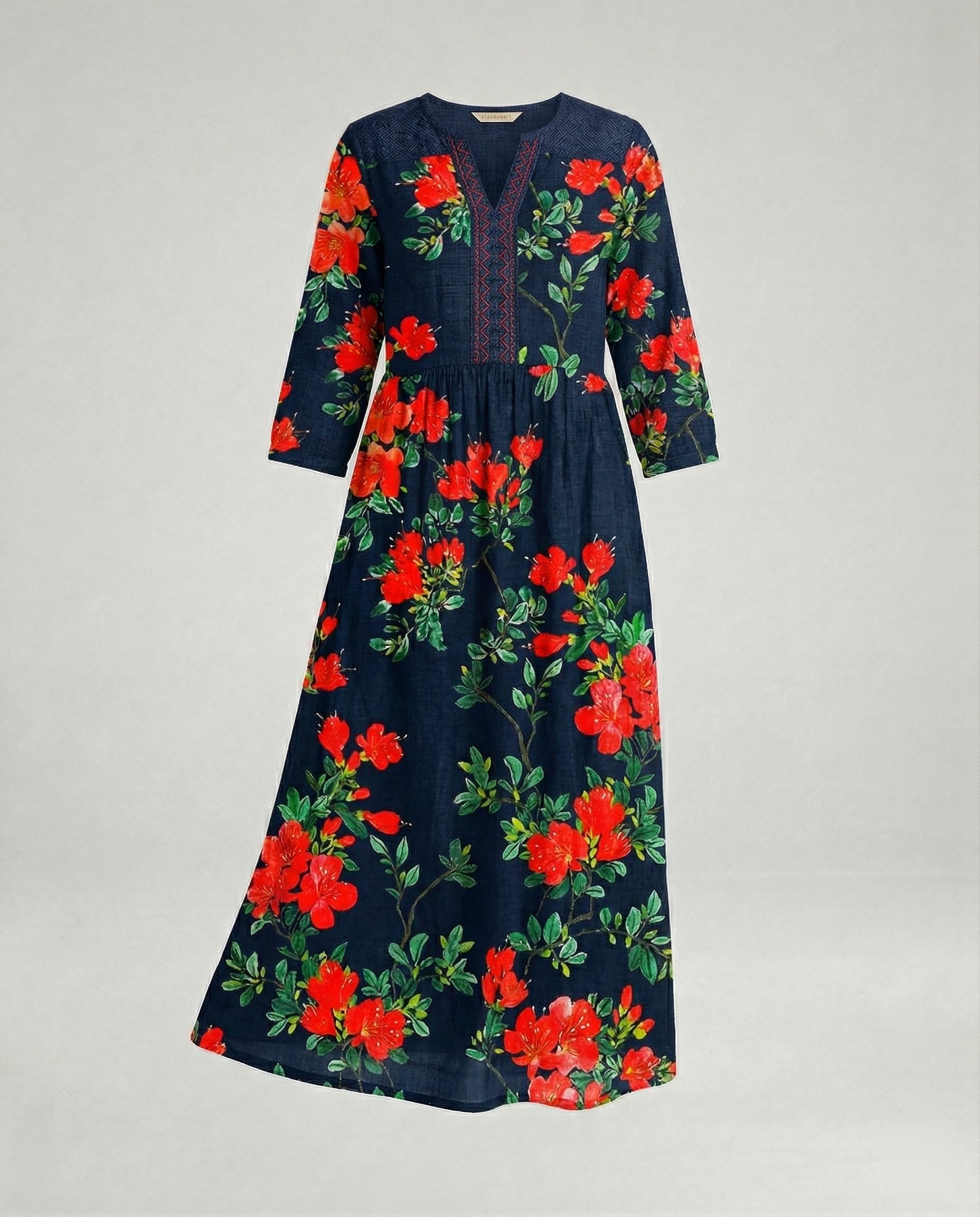 Damen Maxikleid Sommer Leinenoptik V-Ausschnitt