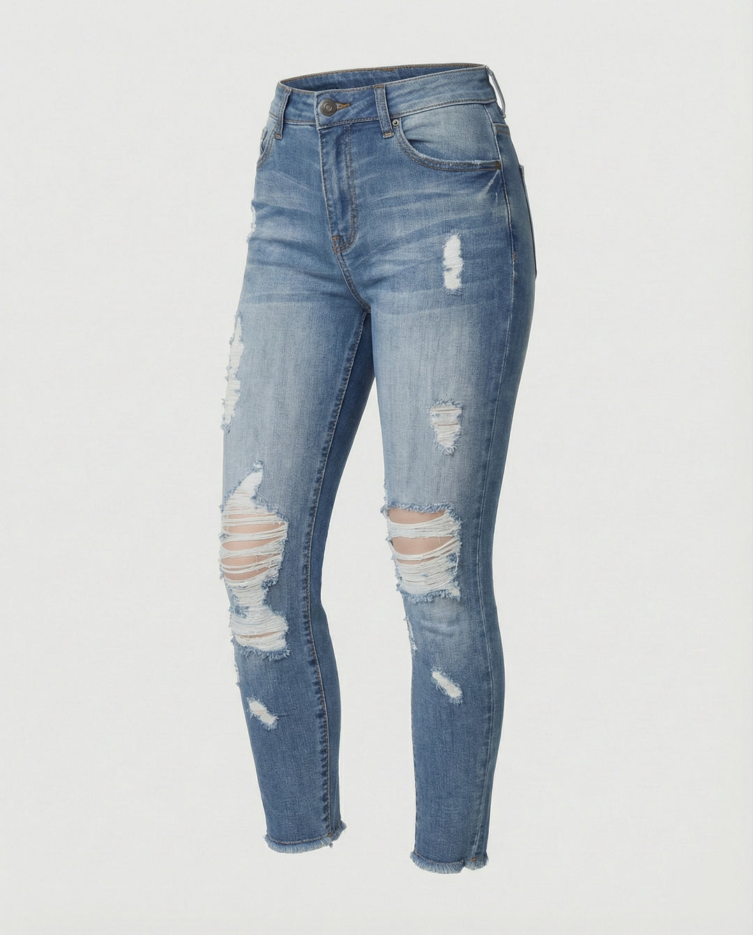 Damen figurbetonte Jeans im lässigen Destroyed-Look mit hohem Bund R&B
