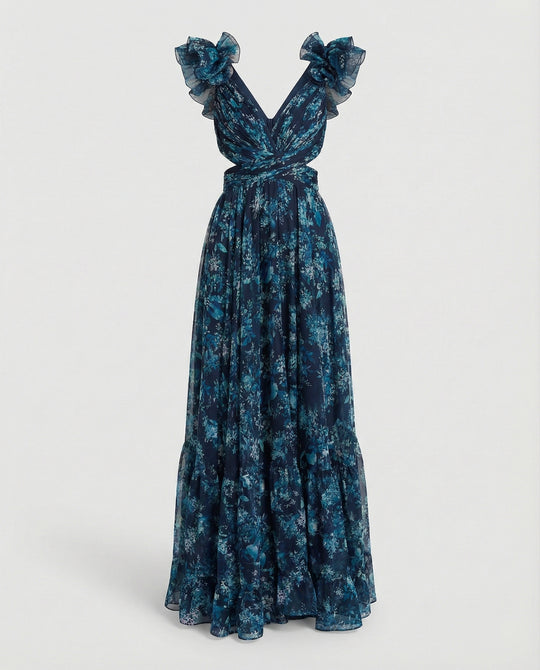 Damen Maxikleid Chiffon V-Ausschnitt
